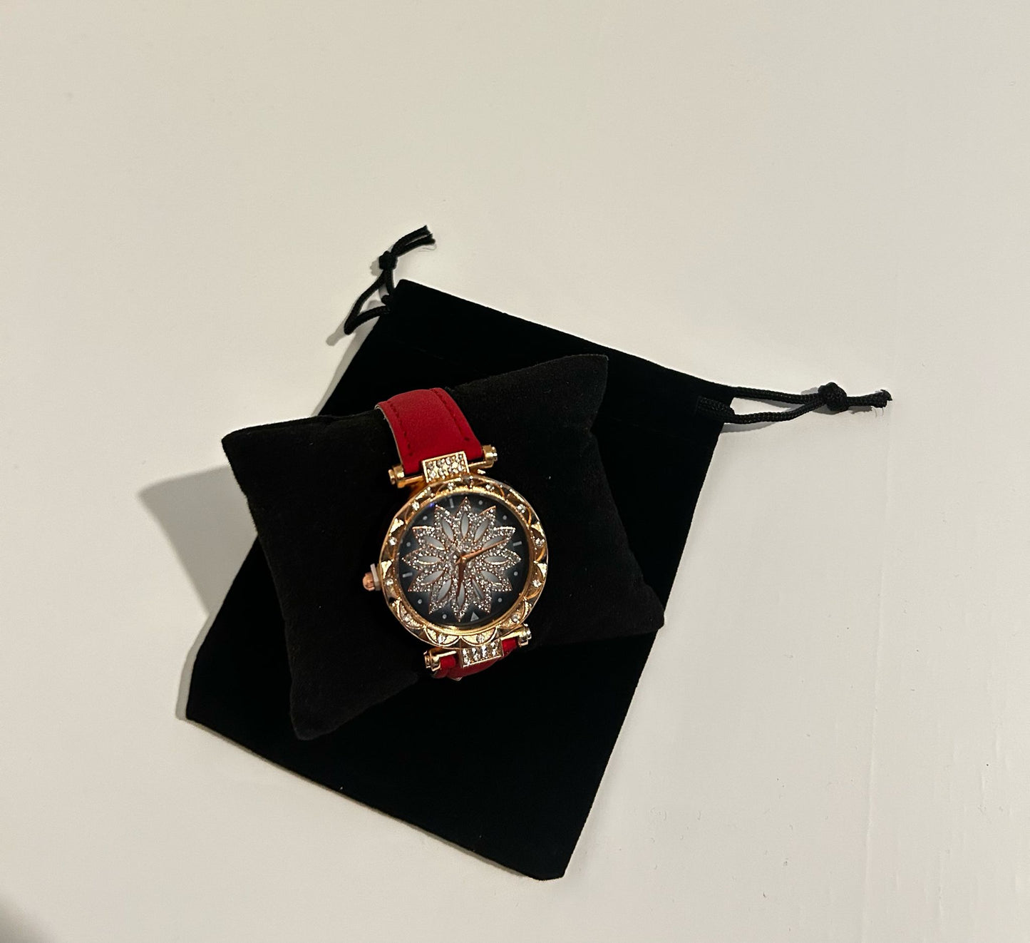 Women Shiny Rhinestone Watch - Red