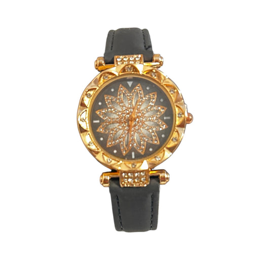 Women Shiny Rhinestone Watch - Black