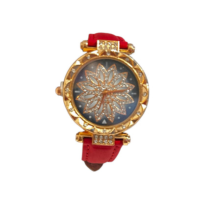 Women Shiny Rhinestone Watch - Red